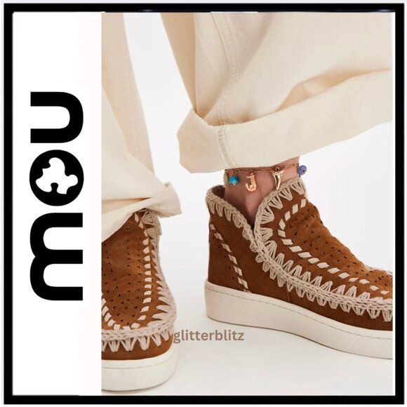 Free People MOU Coastal Crochet Suede Ankle Boots Cognac Size EU 38 / US 7.5 -8 - Picture 1 of 6